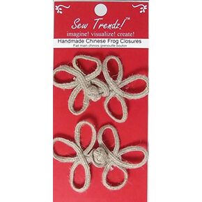 Sew Trendz-Vision Trims Handmade Chinese Frogs Button Closures- Natural Color Fibres - 3 Loop Frogs- 2 Pair/pk