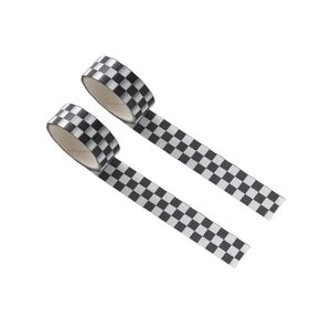 2Pcs Black and White Checkered Ribbon,Compact Checkerboard Pattern Paper Tape,Racing Car Theme Printed Plaid Checkered Ribbon,DIY Fade-Resistant Arts and Crafts Tape Adhesives Crafts Tape