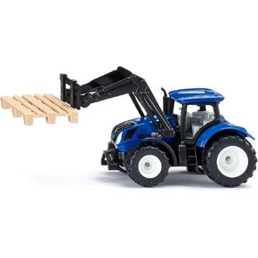 Siku 1544, New Holland Tractor with Pallet Fork and Pallet, Metal/Plastic, Blue, Toy Tractor for Children, Movable Front Loader