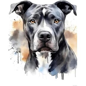 EATUKYIC Watercolor Black and White Pitbull Diamond Painting for Adults, Pitbull Dog Full Drill Diamond Art Painting Cross Stitch Crystal Rhinestone Great for Wall Bathroom Decor or Gifts 12x16 inch