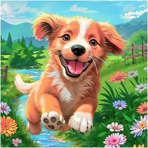 PFFNGPEN Diamond Painting Kits for Adults, 5D DIY Animal Diamond Art Kits for Beginners, Full Drill Round Diamond Art for Home Wall Decor,Dog, 12x12 inch