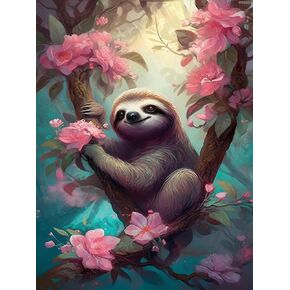 IPISSOI Diamond Painting Sloth Kit Diamond Art Kits for Adults Full Round Gemstone Crystal Diamond Art Kits Flower Diamond Painting for Home Decor Wall Decor 12x16 inch