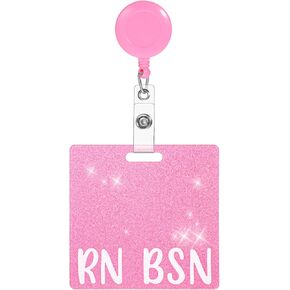 Pink RN BSN Badge Card, Glitter Nurse Badge Buddy Reel Clip Retractable Buddy Nursing Badge ID Name Identification Badge Card Accessories for Women Office Coworkers Nurses