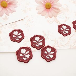 QINGNING Two Colors Plant Wax Seal Sticker 50Pcs Perfect for Wedding Invitations, Christmas, Gift Wrapping Wax Stickers for Envelopes Wax Seal Stamp Stickers Burgundy red