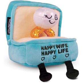 Ring Plushie - Happy Wife, Happy Life Sassy Ring Plush, Gift for Engaged Couples, Wedding Plush Toy for Gifting