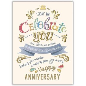 25 Employee Anniversary Cards - Fun Typographic Design - 26 White Envelopes - FSC Mix