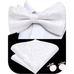Hi-Tie Pre-Tied Bowties for Men Silk Bow Ties and Pocket Square Cufflinks Set Mens Wedding Party Formal