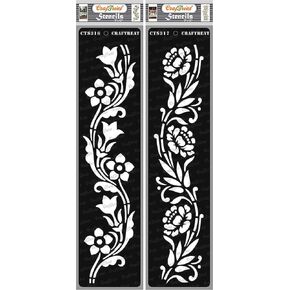CrafTreat Reusable Floral Border Stencils for Painting on Wood, Canvas, Paper, Fabric, Floor, Wall and Tile - Border12 and Border13-2 Pcs - 3x12 Inches Each - DIY Art and Craft Stencils for Borders