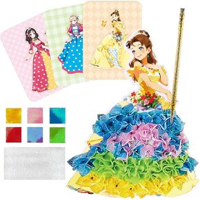 IACTIONUNION Crafts for Girls Ages 4-8,Poke Art DIY Toys,Princess Dress-up Puncture Painting Sets 12 Sheets,Birthday Party Gifts