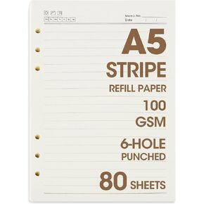 A5 Refill Paper, Planner Inserts for A5 Binder Budget Planner Journals Notebook, 160 Pages (White Paper)