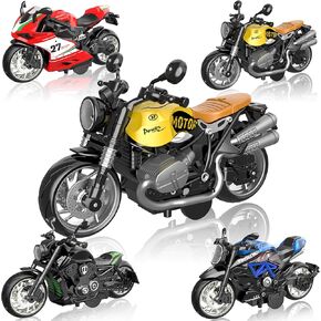 Pull Back Toy Cars - 4 Pcs Mini Toy Motorcycle with Sound and Light Toy, Toy Sport Motorcycle Racing Model Collection for Boys or Girls Over 3 Years Old Birthday