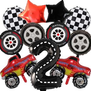 Monster Truck Party Decorations ، 11pcs Monster Truck رقم عيد ميلاد بالون رقائق البالون للوحش الشاحنة عيد ميلاد السباق للسيارة اللوازم 2nd