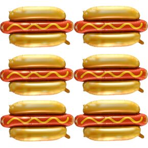 6PCS Hot Dog Balloon Food Themed Balloons, Hot Dog Decorations Balloons for Birthday, Baby Shower, Carnival, Fast Food Snacks BBQ Party Decorations
