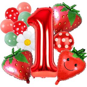 Strawberry Birthday Party Balloons,40Inch Number 1 Balloon Pink for Berry 1st Birthday Decorations,Strawberry First Birthday for Girl Sweet Fruit for Baby Shower Gender Reveal Birthday Party Decor
