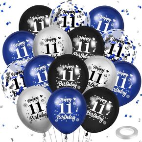 RUMIA Blue 16th Birthday Balloons 24Pcs Navy Blue Black Silver Happy 16th Birthday Latex Balloons Confetti Balloons for Boy Girls 16th Birthday Anniversary Party Decorations Supplies 12 inches