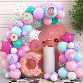 Levfla 100 PCS Balloons Donut Garland Pastel Decoration Kits Sprinkles Confetti Dounut Backdrop Cetouts Kids Birthdy Birth