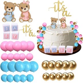 Alissar 37pcs Bear Bear Gender تكشف عن القبعات العليا مع الكرات ، أو زخارف الكشف عن الجنس ، أو زينة الكيك ، أو صبي أو زينة فتاة