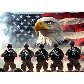 MAXBYE 5D Diamonds Painting Kits for Adults, National Flag、Eagle、Military Full Diamond DIY Round Diamond Art Kits Patriotic Pictures Art for Home Wall Decor, 16x12in