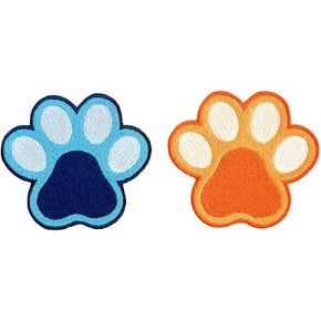 Monuva - 2PC Blue and Orange Dog Paw Print Embroidered Applique Patch (Iron On or Sew On) for Clothing, Backpacks, Hats