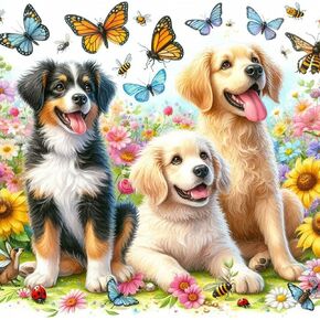 WSLWXSHM Diamond Painting Kits for Adults Dog, Animal Round Full Drill Diamond Art Kits, 5D DIY Paint with Diamonds Crafts for Home Wall Decoration Gifts 12×12Inch