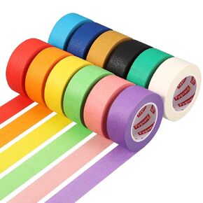 12 Pcs Colored Masking Tape Craft Tape Roll for Kids Teaching Supplies, 1Inch ×14Yard Colorful Painters Tape for Art Coding Labeling Classroom Decoration
