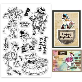 GLOBLELAND Cartoon Animals Clear Stamps Zebra Flamingo Cow Crocodile Goose Silicone Clear Stamp Seals Transparent Stamps for DIY Scrapbooking Cards Making Photo Album Journal