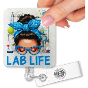 Retractable LAB Life Badge Reel with Alligator Clip, Funny Glitter Lab Tech Badge Holder Gifts for Medical Technologist Laboratory Scientist Laboratory Technician CLS MLS MLT, Science Gifts