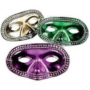 Mardi Gras Half Masks | 48 pc set | 7 Inch Purple Green Gold