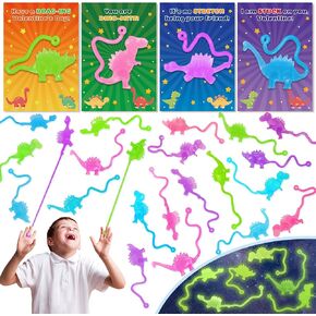 32 Packs Sticky Dinosaurs Valentines Day Gifts for Kids School Classroom Glow in The Dark Dinosaur Toys Sticky Hands Valentines Cards for Kids Class Exchange Toddler Valentines Day Gift Boys Girls