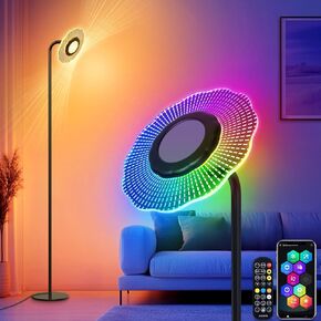 Smart RGB Floor Lamps for Living Room - Modern LED Floor Lamp with Remote and APP Control, Dimmable Standing Lamp with Timer,350°Rotation Ambient Lighting RGB Corner Floor Lamp for Bedroom Gaming Room