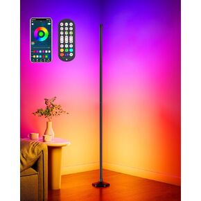 2PCS LED Corner Lamp, 65" Corner Light Color Changing Lamp with Remote Control, Dimmable RGB Floor Lamp with Music Sync, Smart Modern Standing Floor Lamp for Bedroom Living Room (Black)