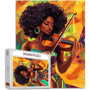 1000 Piece Jigsaw Puzzles for Adults America African Queen Painting Jigsaw Puzzle Afro Black Girl 1000 Pieces Puzzles Game Giraffe and Lion Decor DIY Craft Bedroom Decor Animal Puzzle Art(Colorful)