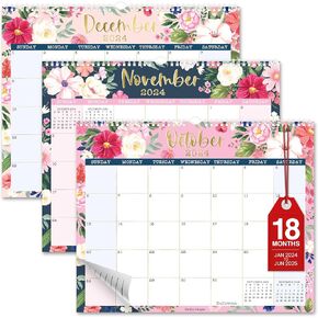 Hadley Designs Floral Wall Calendar 2024-2025-Monthly Wall Hanging Calendar 2024-2025-Large