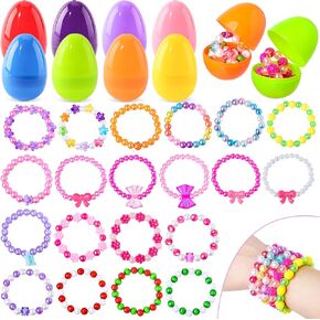OCHIDO Prefilled Easter Eggs with Bracelets ,24 Pack Kids Easter Basket Stuffers for Easter Eggs Hunt Game, Easters Party Favors for Girls, kids Easter Gifts, Classroom Exchange and Prize Supplies