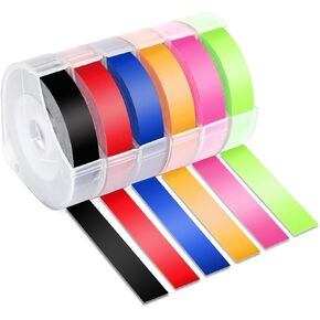 UNOKA Embossing Label Tape Replace for Dymo Embossing Label Maker Refills 3/8 Inch, for Dynamo Embosser Buddy Id 2001-01 Old School Mite Organizer Xpress, Black Vintage Plastic, 6PK