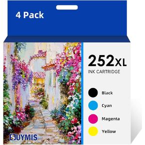 SUYMIS 252 252XL Ink Cartridges Remanufactured for 252XL 252 XL T252XL T252 Combo Pack to Use for WF-7110 WF-7720 WF-7710 WF-3620 WF-3640 Printer (1 Black, 1 Cyan, 1 Magenta, 1 Yellow, 4 Pack)