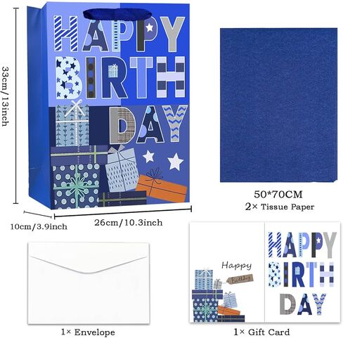 Yitla 13" Birthday Gift Bag With Birthday Gift Card and Tissue Papers Blue Gift Bag Large Gift Bag for Birthday, Baby Shower, Party, and More (1Pcs Blue gift bag) in Saudi Arabia