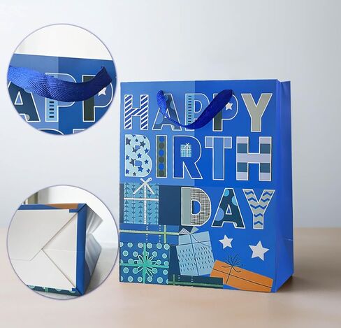 Yitla 13" Birthday Gift Bag With Birthday Gift Card and Tissue Papers Blue Gift Bag Large Gift Bag for Birthday, Baby Shower, Party, and More (1Pcs Blue gift bag) in Saudi Arabia