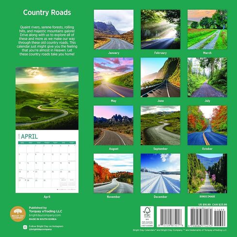 Bright Day Calendars 2025 Country Roads Monthly Wall Calendar - Beautiful Landscape Photography Gift (12 x 12 Inch) in Kuwait