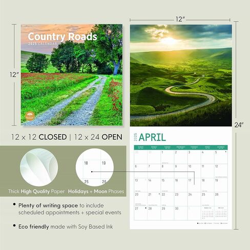 Bright Day Calendars 2025 Country Roads Monthly Wall Calendar - Beautiful Landscape Photography Gift (12 x 12 Inch) in Kuwait