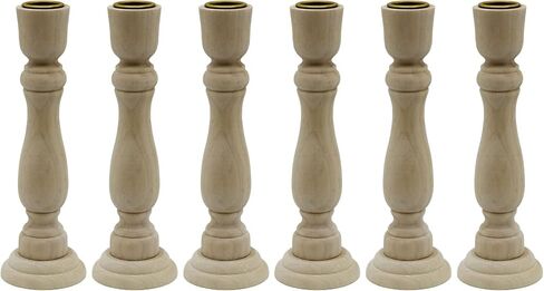Creative Hobbies Unfinished Wooden Candlesticks with Metal Candle Holder Cup Center - Wholesale Pack of 6 (7 Inch) in Kuwait