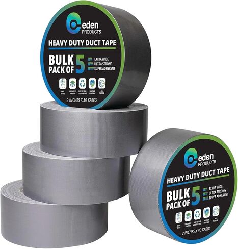 EdenProducts 5-Pack Duct Tape Heavy Duty Waterproof Bulk - Strong Industrial Gray Masking Tape for Repairs - Silver 90ft x 2in - Indoor & Outdoor Use, No Residue, Tear by Hand, All Weather in Saudi Arabia
