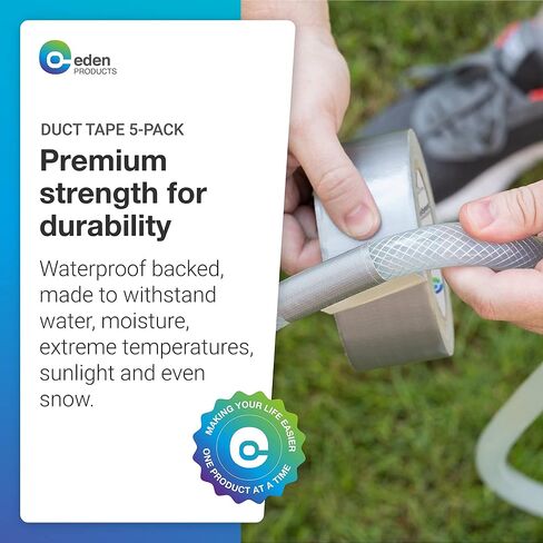 EdenProducts 5-Pack Duct Tape Heavy Duty Waterproof Bulk - Strong Industrial Gray Masking Tape for Repairs - Silver 90ft x 2in - Indoor & Outdoor Use, No Residue, Tear by Hand, All Weather in Saudi Arabia