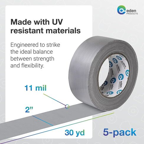 EdenProducts 5-Pack Duct Tape Heavy Duty Waterproof Bulk - Strong Industrial Gray Masking Tape for Repairs - Silver 90ft x 2in - Indoor & Outdoor Use, No Residue, Tear by Hand, All Weather in Saudi Arabia