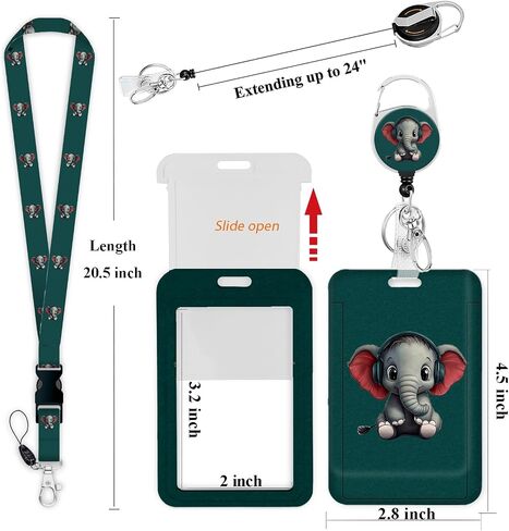 School Supplies Set Cute Stationery Gift ID Badge Holder with Lanyard Pencil Case Coin Purse Birthday Present for Student Teacher Colleague Nurse (Cute Elephant) in Saudi Arabia