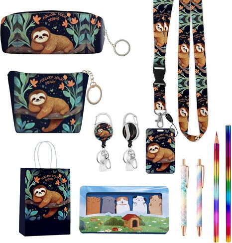 School Supplies Set Cute Stationery Gift ID Badge Holder with Lanyard Pencil Case Coin Purse Birthday Present for Student Teacher Colleague Nurse (Cute Elephant) in Saudi Arabia