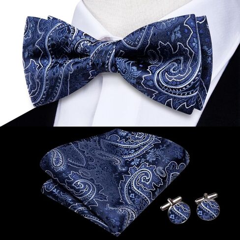 Hi-Tie Pre-Tied Bowties for Men Silk Bow Ties and Pocket Square Cufflinks Set Mens Wedding Party Formal in Kuwait