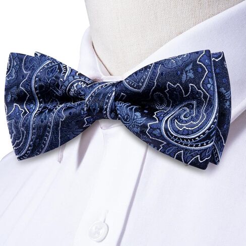 Hi-Tie Pre-Tied Bowties for Men Silk Bow Ties and Pocket Square Cufflinks Set Mens Wedding Party Formal in Kuwait