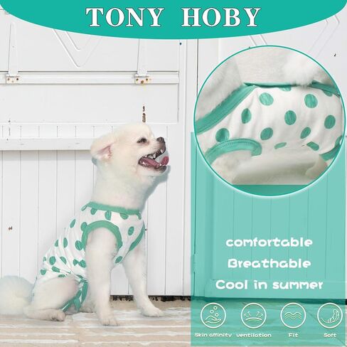 TONY HOBY Summer Dog Pajamas, Dog Sleeveless, Soft Breathable Dog Jumpsuit with Polka Dots (Black, M) in Kuwait