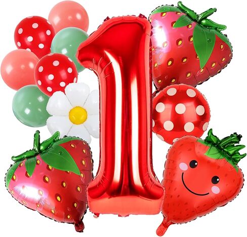 Strawberry Birthday Party Balloons,40Inch Number 1 Balloon Pink for Berry 1st Birthday Decorations,Strawberry First Birthday for Girl Sweet Fruit for Baby Shower Gender Reveal Birthday Party Decor in Kuwait
